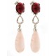 PENDANT EARRINGS IN WHITE GOLD 18 KT WITH DIAMONDS AND NATURAL CORAL