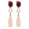 PENDENTIF BOUCLES D'OREILLES EN OR BLANC 18 KT AVEC DES DIAMANTS ET CORAIL NATUREL