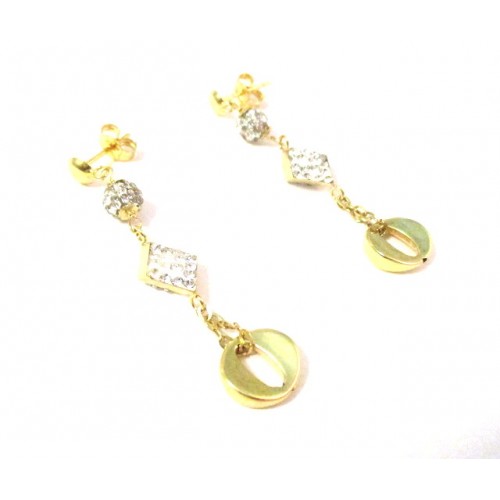 ORECCHINI PENDENTI IN ORO GIALLO 18 KT CON SFERE E ZIRCONI TAGLIO BRILLANTE