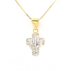 COLLANA UNISEX CON CROCE IN ORO GIALLO 18 KT CON PAVE' DI ZIRCONI TAGLIO BRILLANTE