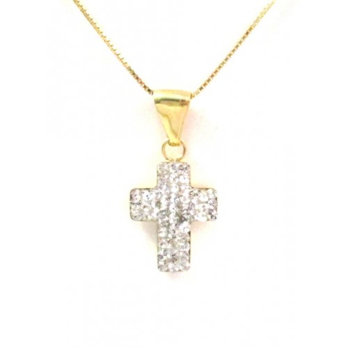 Collana Con Croce Donna Placcata Oro 14K – Con Zirconi E Catena Regolabile 45+5 Cm