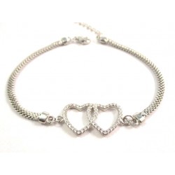 BRACCIALE CON CUORE IN ARGENTO RODIATO ORO BIANCO CON ZIRCONI TAGLIO BRILLANTE