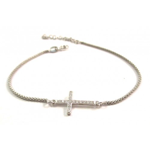 BRACCIALE DA DONNA CROCE ARGENTO RODIATO ORO BIANCO CON ZIRCONI TAGLIO BRILLANTE