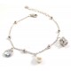 BRACCIALE DA DONNA IN ARGENTO RODIATO IN ORO BIANCO 18 KT CON CHARM CORONA E PERLE