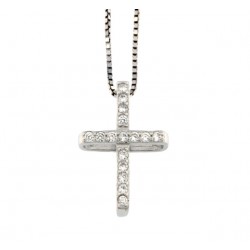 COLLIER CROIX EN ARGENT RHODIÉ OR BLANC AVEC ZIRCON CUBIQUE TAILLE BRILLANT BLANC