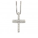 COLLIER CROIX EN ARGENT RHODIÉ OR BLANC AVEC ZIRCON CUBIQUE TAILLE BRILLANT BLANC