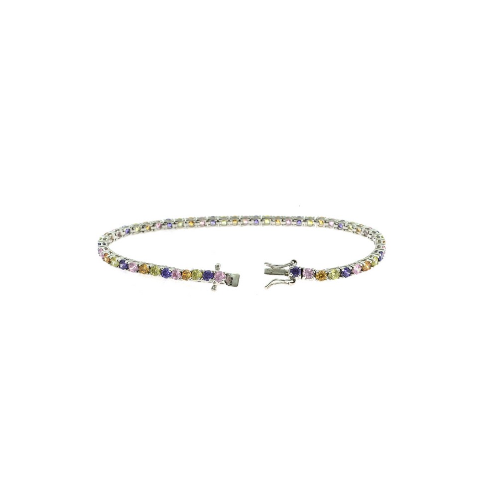 Bracciale tennis zirconi rainbow argento - Gioielli