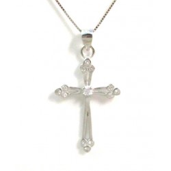 COLLIER CROIX EN ARGENT RHODIÉ OR BLANC AVEC ZIRCON CUBIQUE TAILLE BRILLANT BLANC