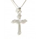 COLLIER CROIX EN ARGENT RHODIÉ OR BLANC AVEC ZIRCON CUBIQUE TAILLE BRILLANT BLANC