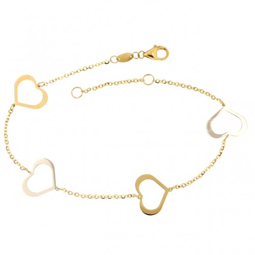 BRACCIALE DA DONNA IN ORO GIALLO E BIANCO 18 KT CON CUORE 