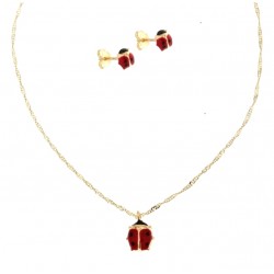 PARURE COLLANA E ORECCHINI COCCINELLA IN ORO GIALLO 18 KT