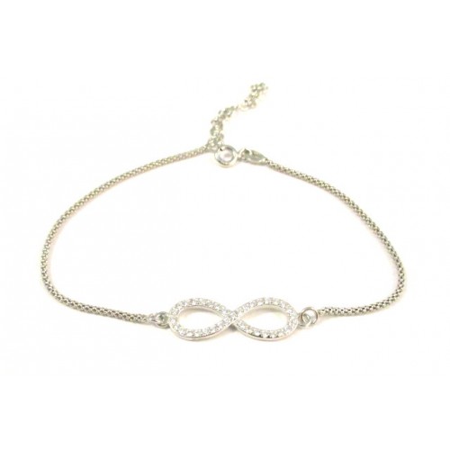 BRACCIALE INFINITO IN ARGENTO RODIATO ORO BIANCO CON ZIRCONI TAGLIO BRILLANTE