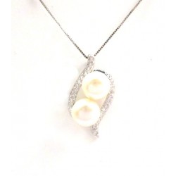 LADIES NECKLACE WITH SILVER BEADS IN RHODIUM-PLATED WHITE GOLD WITH CUBIC ZIRCONIA WHITE