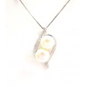 LADIES NECKLACE WITH SILVER BEADS IN RHODIUM-PLATED WHITE GOLD WITH CUBIC ZIRCONIA WHITE