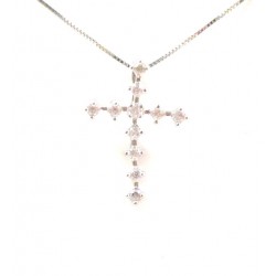 NECKLACE UNISEX WITH SILVER CROSS RHODIUM-PLATED WHITE GOLD WITH CUBIC ZIRCONIA WHITE