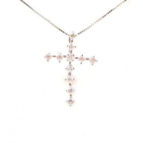 COLLANA UNISEX CON CROCE IN ARGENTO RODIATO ORO BIANCO CON ZIRCONI BIANCHI