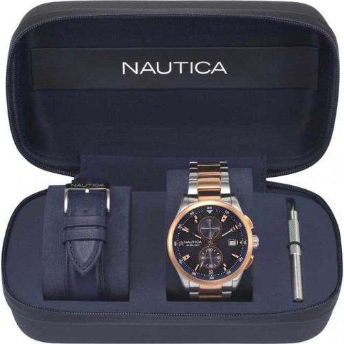 OROLOGIO NAUTICA CRONOGRAFO UOMO BOX SET DOPPIO CINTURINO NAPLSN003