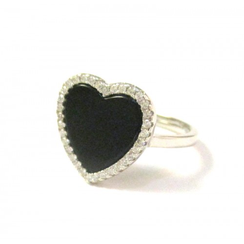 ANELLO DA DONNA CUORE IN ARGENTO 925 CON ONICE E ZIRCONI TAGLIO BRILLANTE