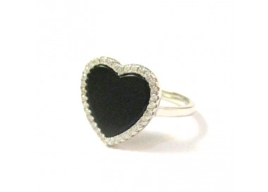 ANELLO DA DONNA CUORE IN ARGENTO 925 CON ONICE E ZIRCONI TAGLIO BRILLANTE