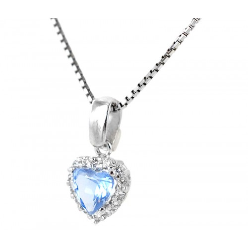 COLLANA CUORE DA DONNA IN ARGENTO 925 CON ACQUAMARINA E ZIRCONI