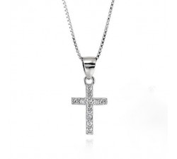 COLLANA UNISEX CON CROCE IN ARGENTO RODIATO ORO BIANCO 18 KT E ZIRCONI