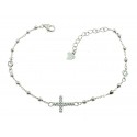 BRACCIALE UNISEX ROSARIO CON CROCE IN ARGENTO 925 RODIATO ORO BIANCO CON ZIRCONI