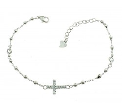 BRACCIALE UNISEX ROSARIO CON CROCE IN ARGENTO 925 RODIATO ORO BIANCO CON ZIRCONI