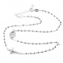 COLLANA UNISEX ROSARIO CON CROCE IN ARGENTO 925 RODIATO ORO BIANCO CON ZIRCONI