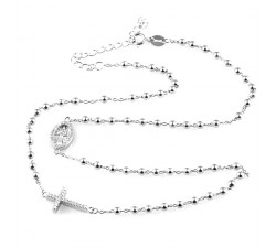 COLLANA UNISEX ROSARIO CON CROCE IN ARGENTO 925 RODIATO ORO BIANCO CON ZIRCONI