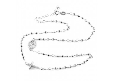 COLLANA UNISEX ROSARIO CON CROCE IN ARGENTO 925 RODIATO ORO BIANCO CON ZIRCONI