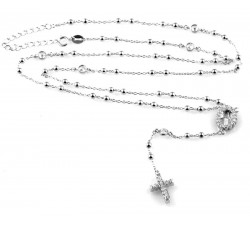 COLLANA UNISEX ROSARIO CON CROCE IN ARGENTO 925 RODIATO ORO BIANCO CON ZIRCONI