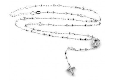 COLLANA UNISEX ROSARIO CON CROCE IN ARGENTO 925 RODIATO ORO BIANCO CON ZIRCONI