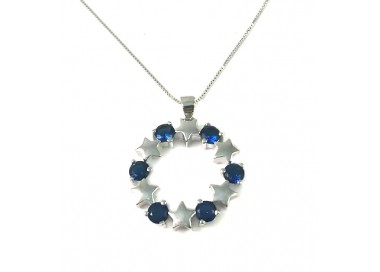 COLLANA DA DONNA IN ARGENTO 925 RODIATO ORO BIANCO CON STELLE E ZAFFIRI BLU