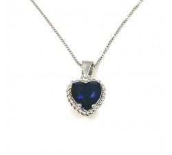 COLLANA DA DONNA IN ARGENTO 925 RODIATO ORO BIANCO CON CUORE DI ZAFFIRO BLU