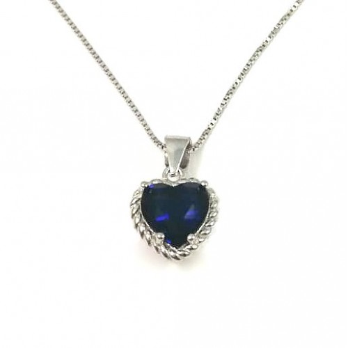 COLLANA DA DONNA IN ARGENTO 925 RODIATO ORO BIANCO CON CUORE DI ZAFFIRO BLU