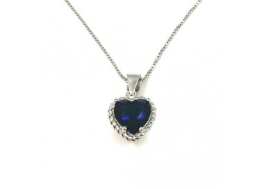 COLLANA DA DONNA IN ARGENTO 925 RODIATO ORO BIANCO CON CUORE DI ZAFFIRO BLU