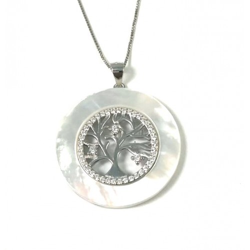 COLLANA DA DONNA ALBERO DELLA VITA IN ARGENTO 925 CON MADREPERLA E CON ZIRCONI