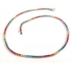 COLLANA TENNIS COLLIER IN ARGENTO 925 RODIATO ORO BIANCO CON ZIRCONI MULTICOLOR