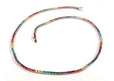 COLLANA TENNIS COLLIER IN ARGENTO 925 RODIATO ORO BIANCO CON ZIRCONI MULTICOLOR