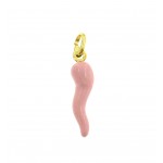 CIONDOLO CORNO ROSA PORTAFORTUNA IN ORO GIALLO + COLLANA LACCIO IN OMAGGIO