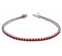 BRACCIALE TENNIS IN ARGENTO RODIATO ORO BIANCO CON ZIRCONI ROSSI 