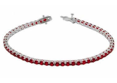 BRACCIALE TENNIS IN ARGENTO RODIATO ORO BIANCO CON ZIRCONI ROSSI 