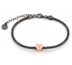 BRACCIALE TENNIS UNISEX IN ARGENTO CON CUORE PLACCATO ORO E ZIRCONI NERI