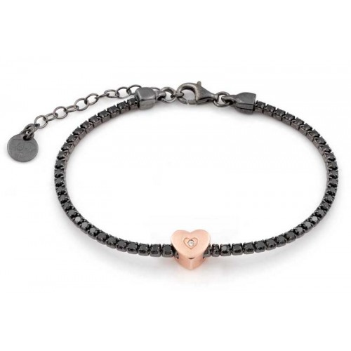 BRACCIALE TENNIS UNISEX IN ARGENTO CON CUORE PLACCATO ORO E ZIRCONI NERI