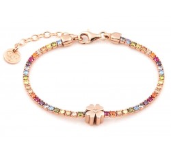 BRACCIALE TENNIS QUADRIFOGLIO IN ARGENTO 925 PLACCATO ORO ROSA CON ZIRCONI RAINBOW