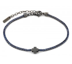 BRACCIALE TENNIS UOMO IN ARGENTO 925 CON CROCE E ZIRCONI BLU JACK&CO