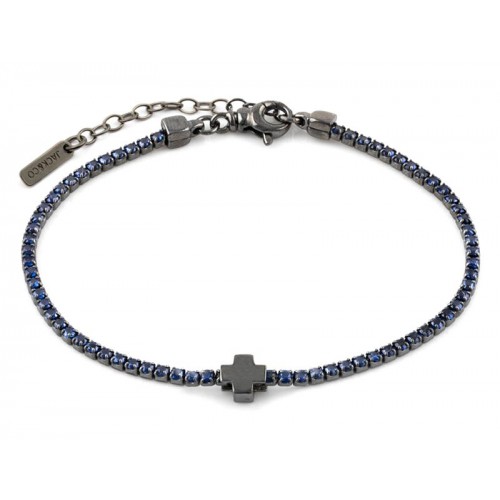 BRACCIALE TENNIS UOMO IN ARGENTO 925 CON CROCE E ZIRCONI BLU JACK&CO