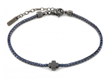 BRACCIALE TENNIS UOMO IN ARGENTO 925 CON CROCE E ZIRCONI BLU JACK&CO