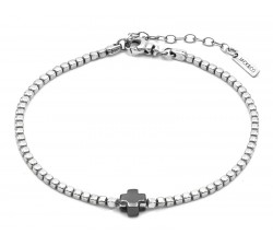 BRACCIALE UNISEX CON GRANI PEPITE E CROCE IN ARGENTO RODIATO ORO BIANCO JACK&CO