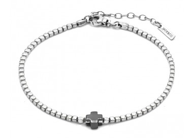 BRACCIALE UNISEX CON GRANI PEPITE E CROCE IN ARGENTO RODIATO ORO BIANCO JACK&CO